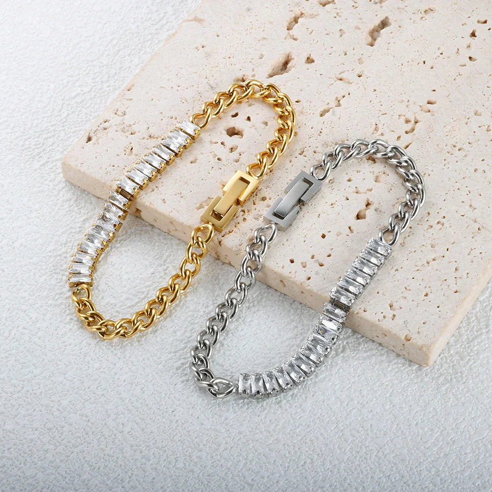 Luxury Cubic Zirconia Paneled Cuban Chain Bracelet 316L