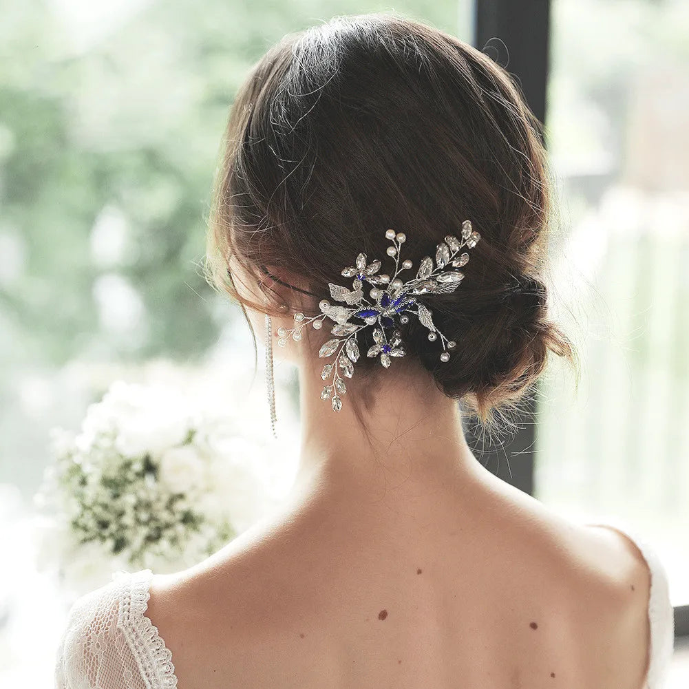 Blue Crystal Hair Comb Bride Tiaras For Women