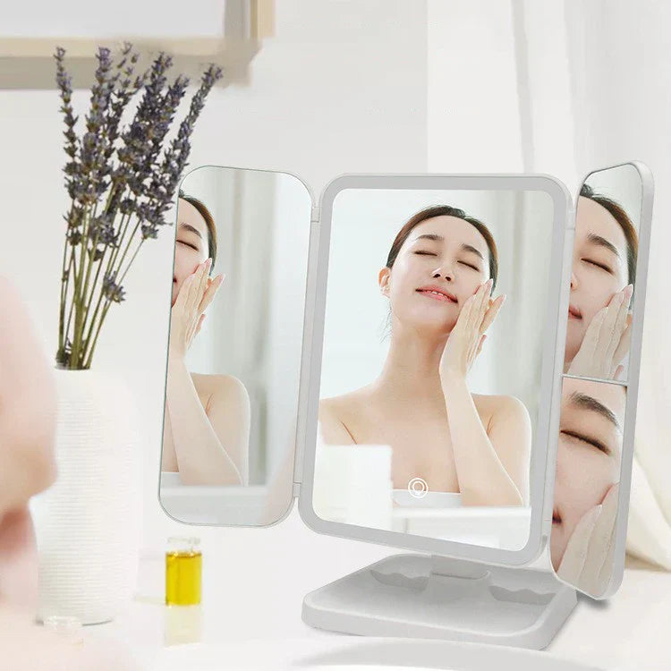 Trifold Makeup Mirror LED Lights Dorm Dressing Mirror