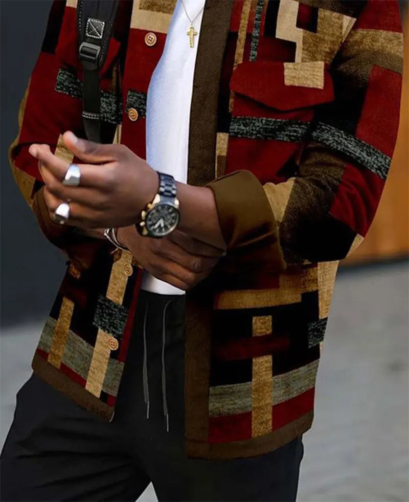 Men's Shirts Coat Patchwork Flap Pocket Button Up