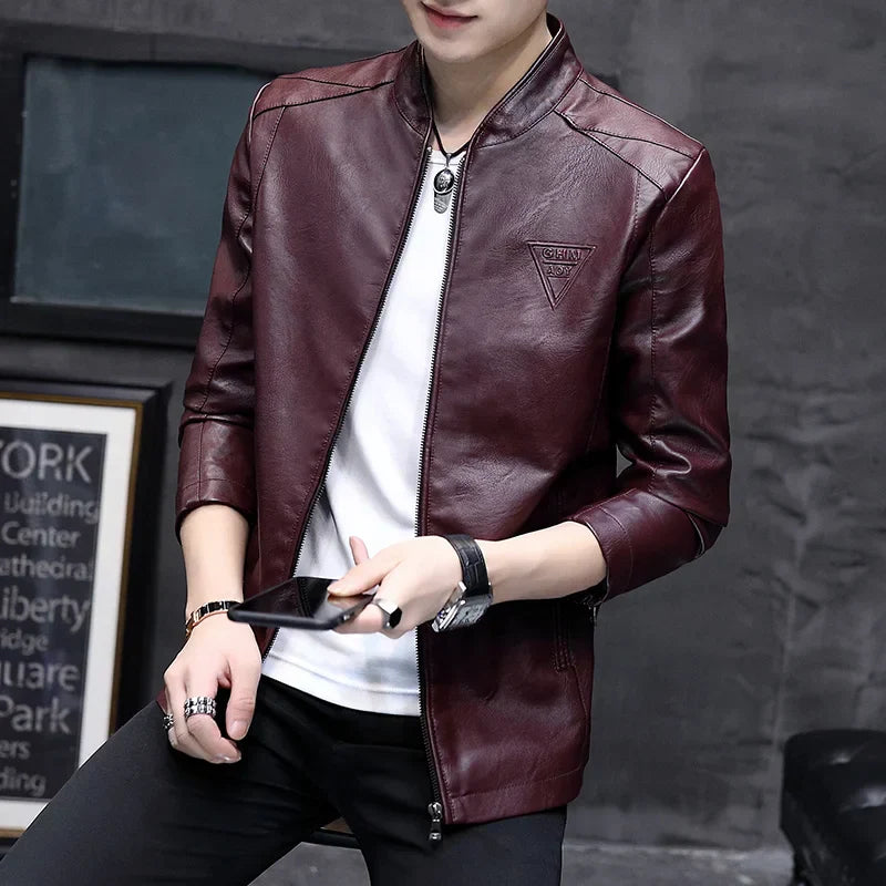 Mens Biker Leather Jacket 2023 Autumn New Men's