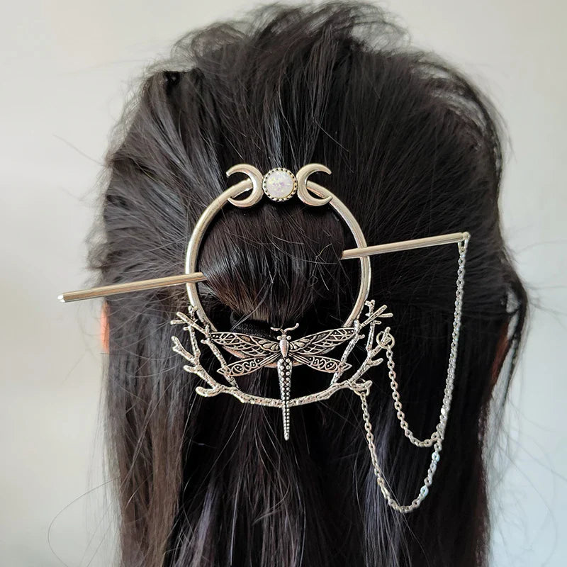 Witch Woodland Goddess Crescent Moon Dragonfly Hairstick Fairy