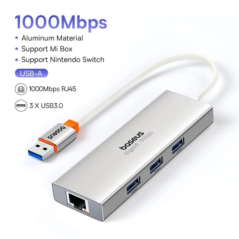 Baseus USB Hub With1000Mbps Ethernet Port 3* USB