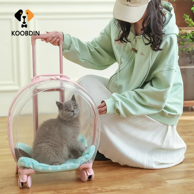 Pink Pet Carrier Trolley for Pet Travel Outdoor