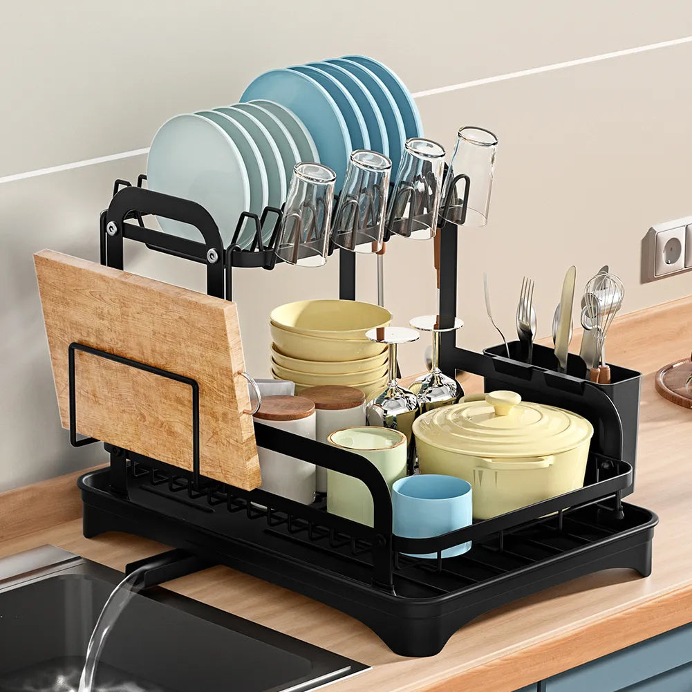 2 Tier Dish Bowl Drainer Storage Rack Kitchen