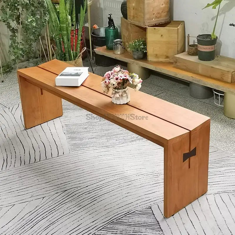 Nordic Solid Wood Bench Home Living Room Long