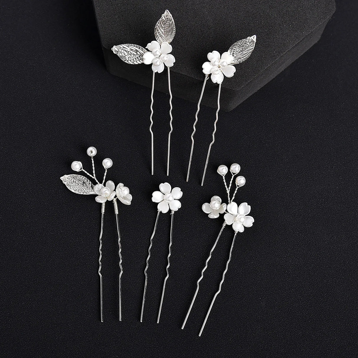 5pcs U-shape Hairpin Set For Women Pearl Floral