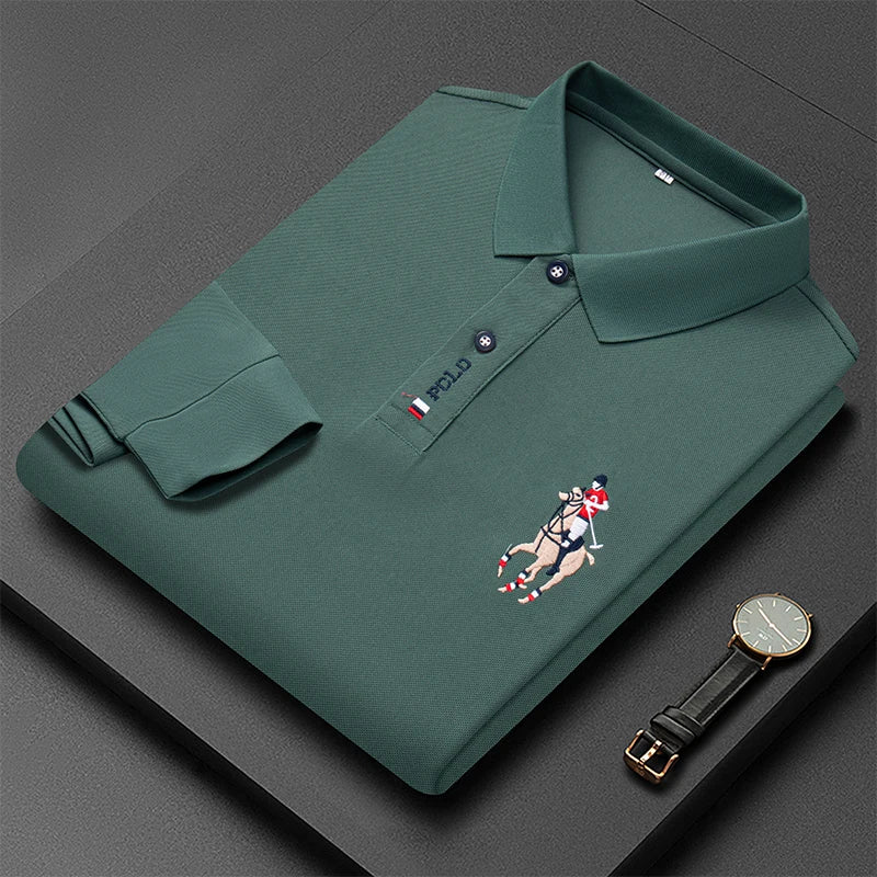 Designer Quality Men's Polo Shirt Autumn Lapel Embroidered