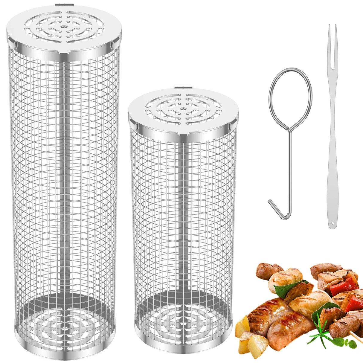 Round Rotisserie Basket BBQ Stainless Steel Mesh Barbecue