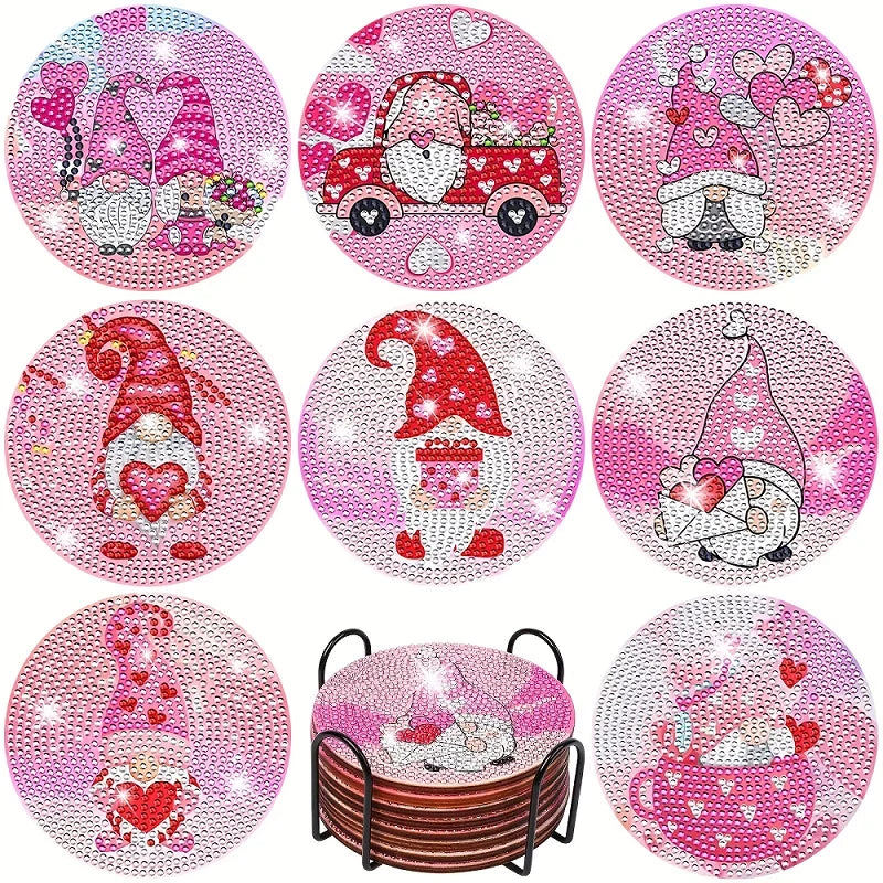 8Pcs DIY Diamonds Painting Coaster Animal Flower Non-slip