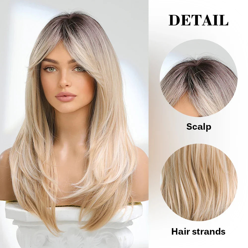 Layered Synthetic Wigs Black Blonde Ombre Highlight White