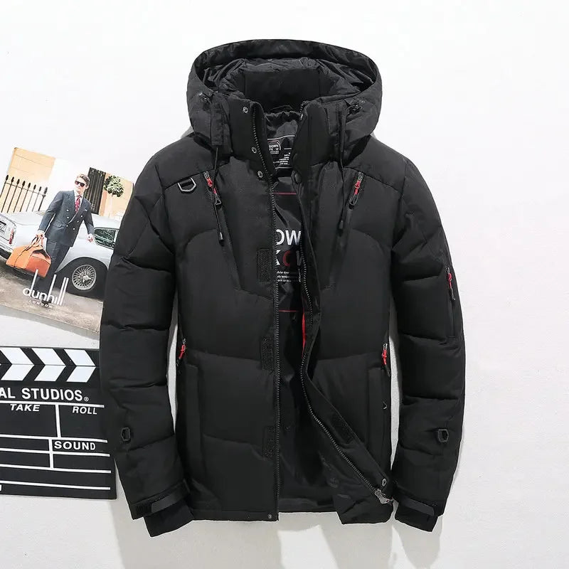 Men's White Duck Down Jacket Warm Hooded Thick