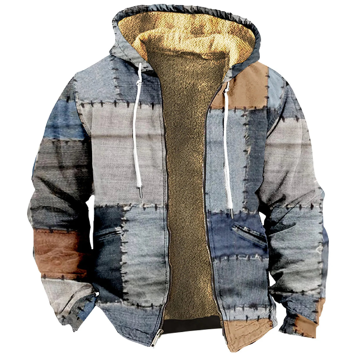 Warm Fleece Lining Jackets Men Winter Fashion Patchwork