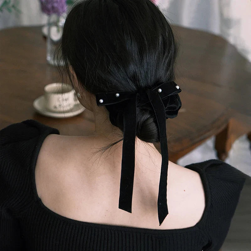 New Vintage Velvet Bow Scrunchie Rabbit Knot Hair