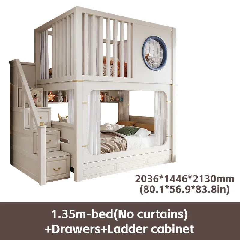 Modern High And Low Kids Bed With Ladder