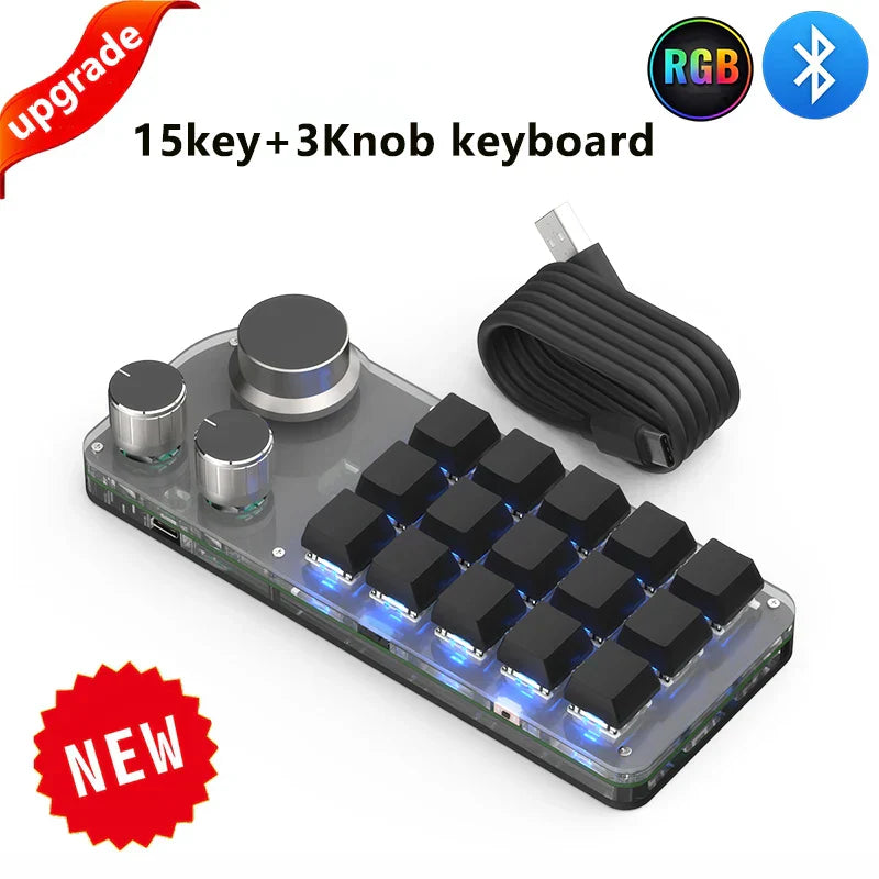 Macro Programming Keyboard Bluetooth USB Backlit 2.4G Wireless