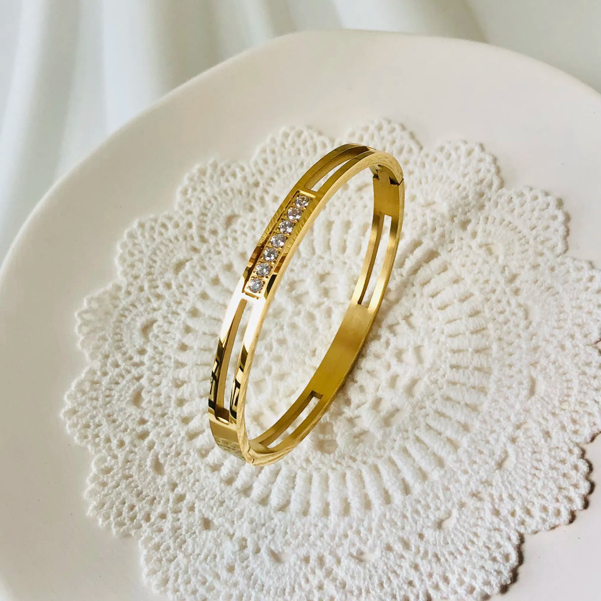 Waterproof Luxury Colorful Cubic Zirconia Bangles Stainless Steel
