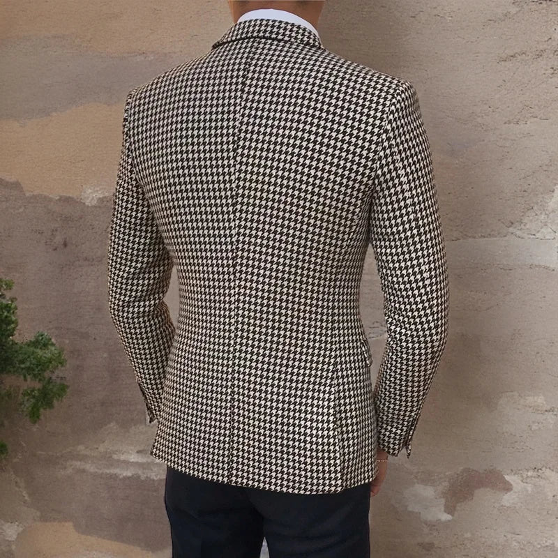 Houndstooth Plaid Blazer for Men One Piece Suit
