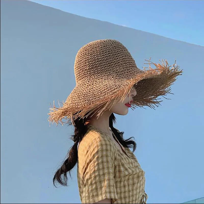 Women's Large Brim Straw Beach Hats Girl Cap