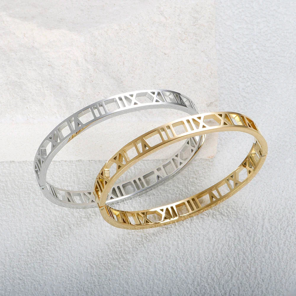 Hollow Roman Numeral Bracelets & Bangles 316L Stainless