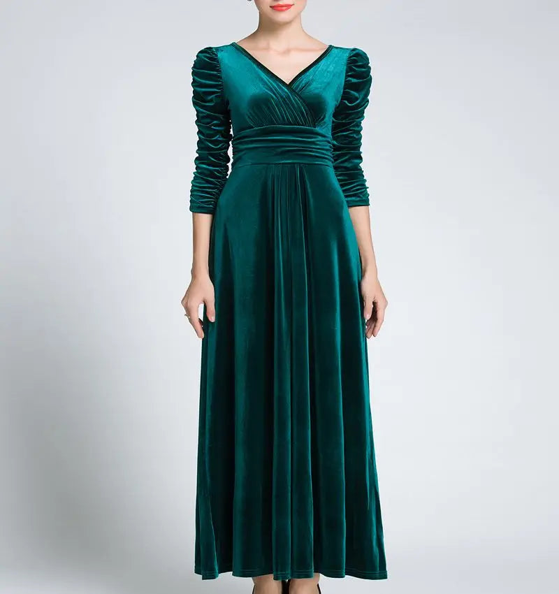 Women Clothing Plus Size Long Dress Velvet Autumn