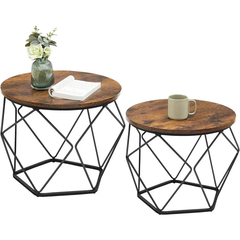 VASAGLE Small Coffee Table Set of 2, Round