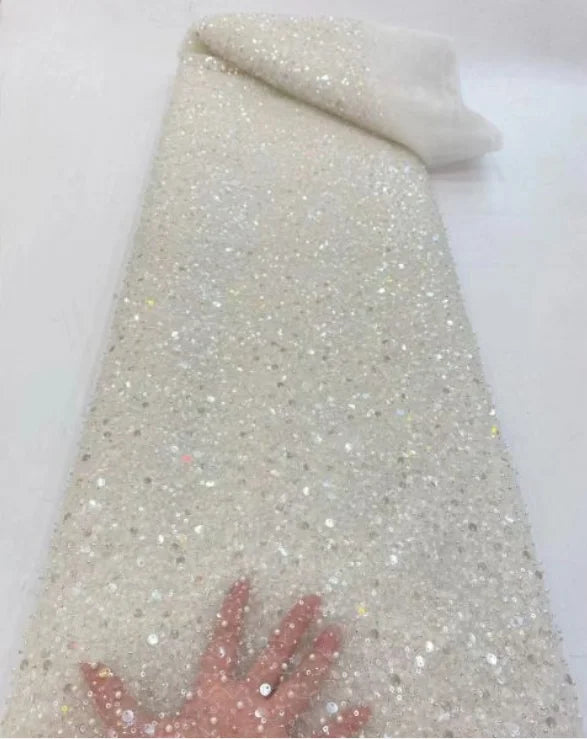 Heavy silver Sequins Lace Fabric With Bead Sequins