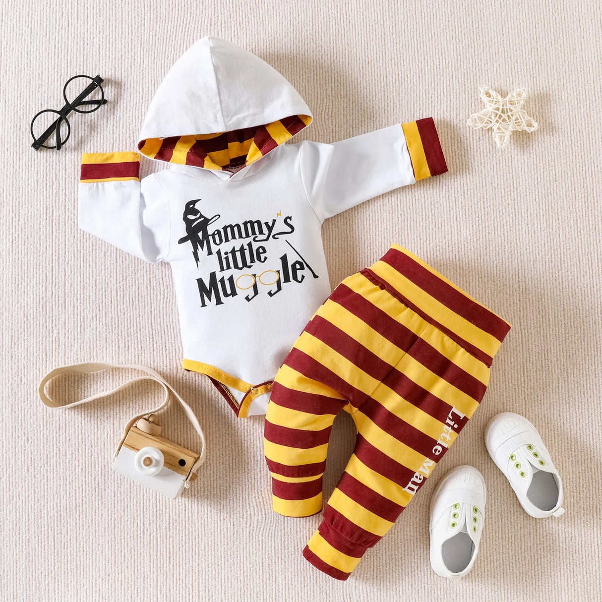 Children's Long-sleeved Hoodie Suit Top Striped Pants Crawling
