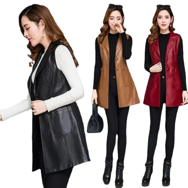 Faux Leather Vest Women's Clothing 2022 PU Autumn
