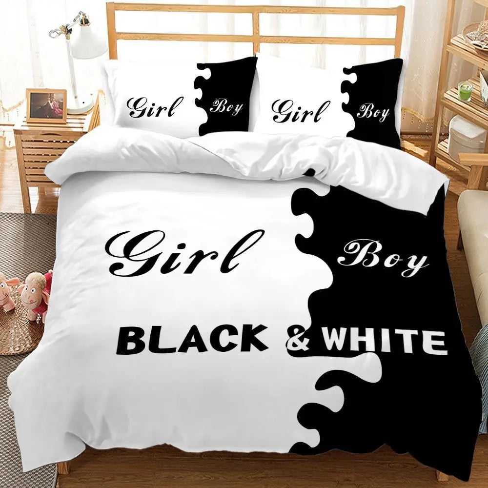 Couple/Lover White Black Luxury Bed Linen 2 People