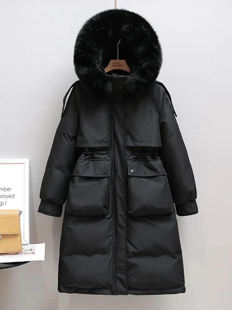 Fitaylor Winter Women Long Jacket Large Natural Fur
