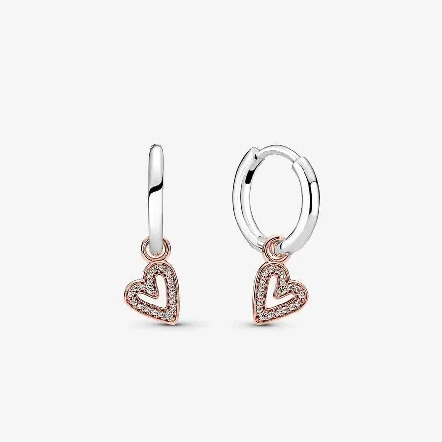 New 925 Sterling Silver Earring Pave Moments Heart