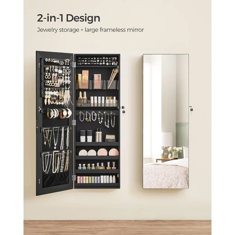 SONGMICS Mirror Jewelry Cabinet Armoire, Wall or Door