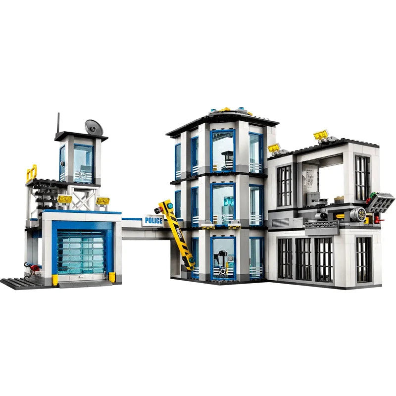 City Police Station Guard Building Blocks Helicopter Car