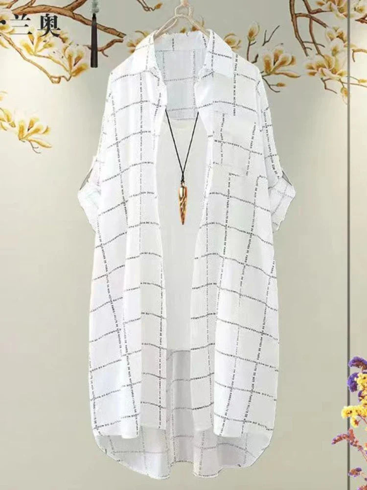 Plus Size Casual Plaid Print Oversize Women Autumn