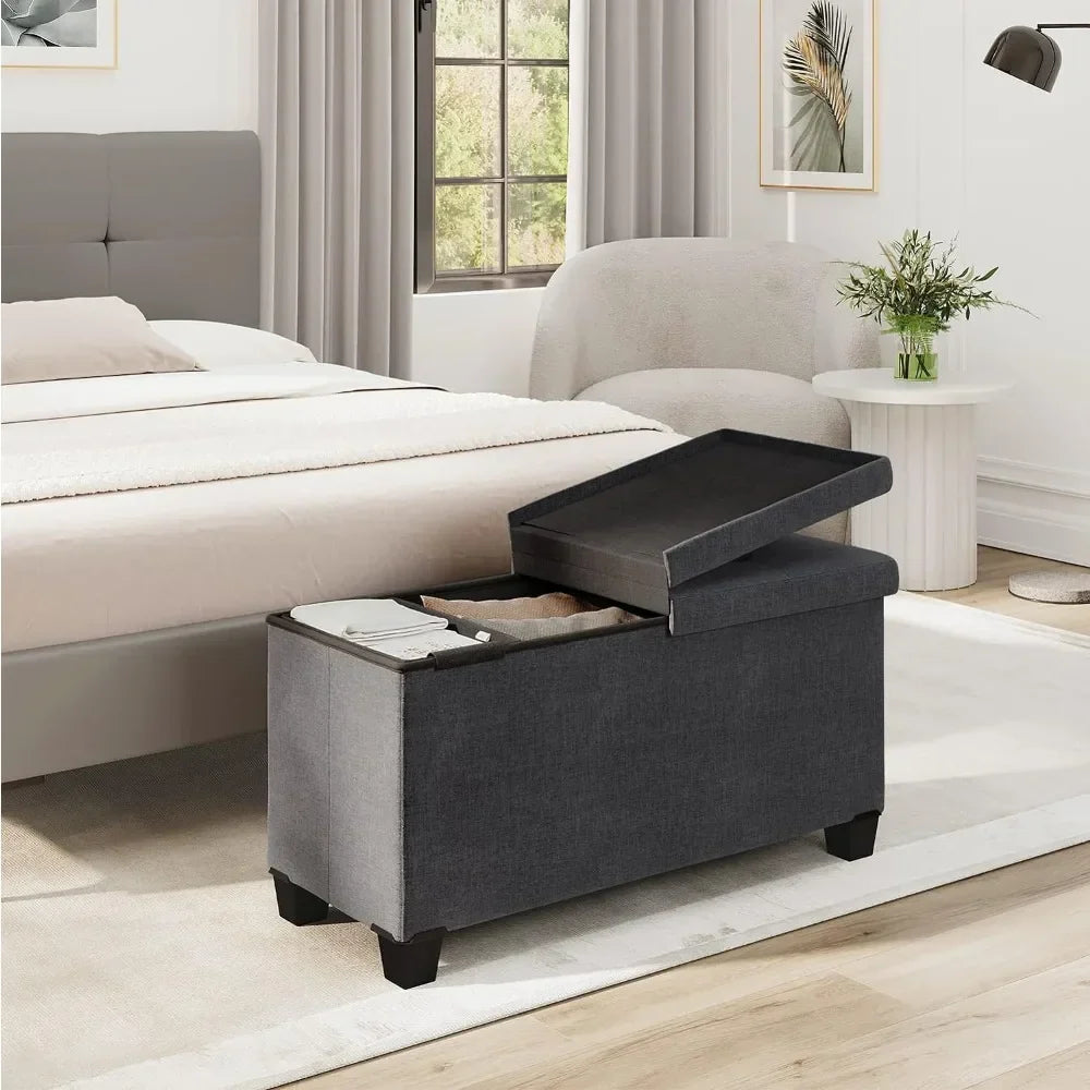 Ottoman Bench with Storage Bins, 30-In Storage Bench