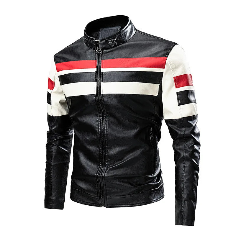 Men Stand Collar Moto Leather Jackets Slim Fit