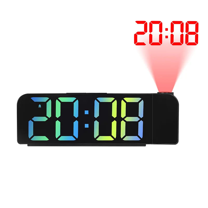 180° Arm Digital Projection Alarm Clock - Night Mode, Power-Off Memory, 12H/24H LED Table Clock