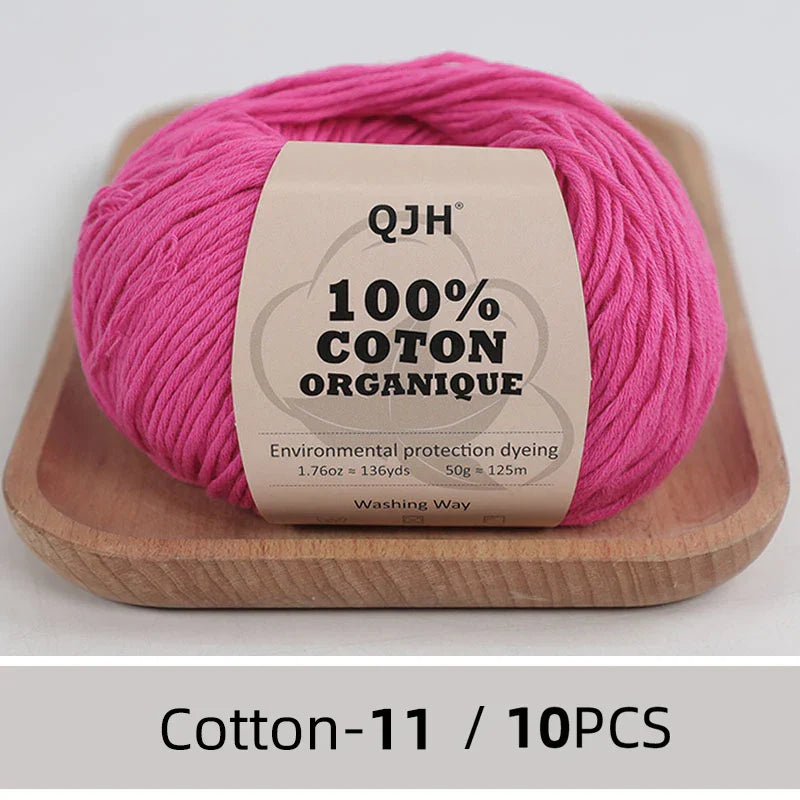 QJH 10PCS 100% Organic Cotton Yarn Pure/Mixed Color
