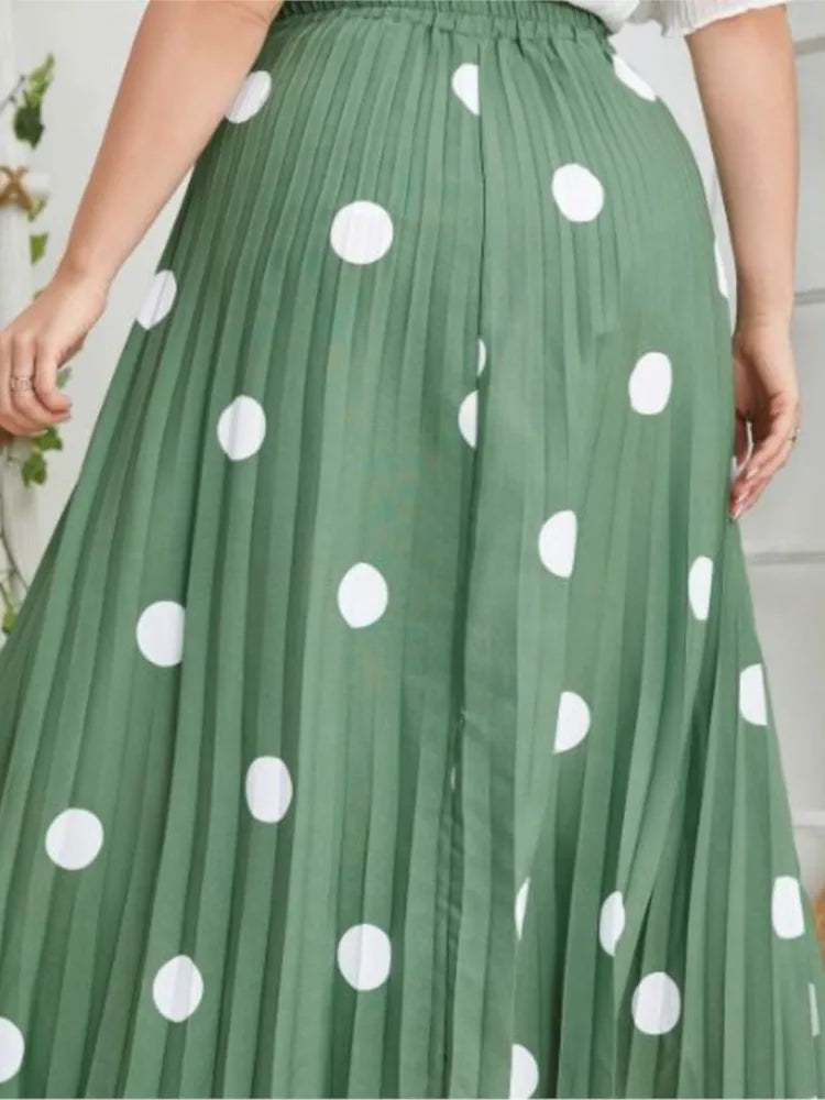 Plus Size Spring Midi Polka Dot Print Skirt
