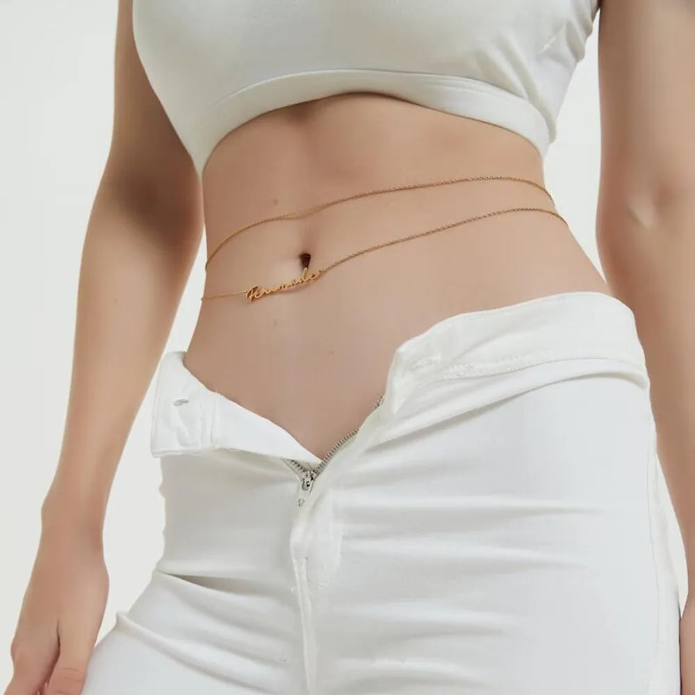 Personalized Name Belly Chain Bridesmaid Wedding Body Jewelry