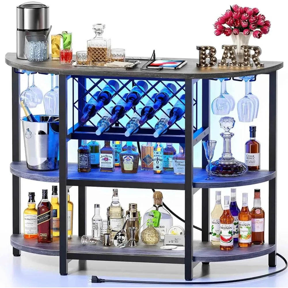 Bar Table Cabinet with Power Outlet, LED Home