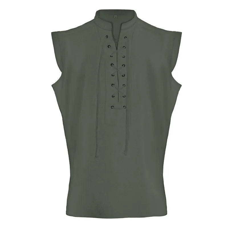 Men's Medieval Pirate Shirts Lace Up Sleeveless Renaissance