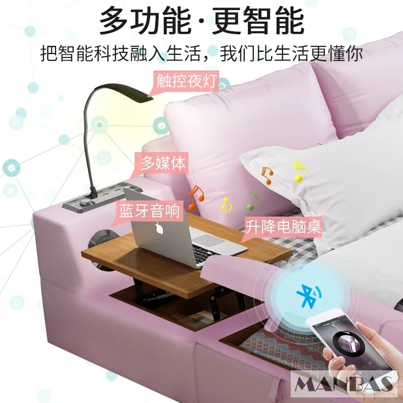 Linlamlim Multifunctional Genuine Leather Parent-child Bed with Bluetooth