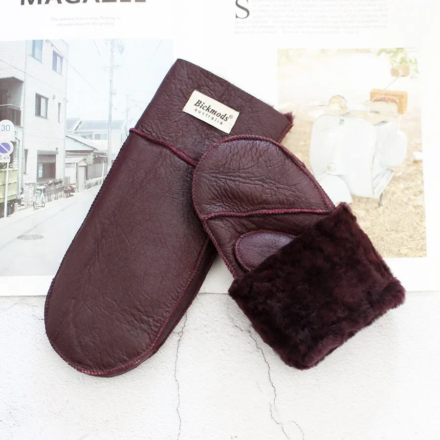 Sheepskin Fur Mittens Women's Leather Wool Color Winter