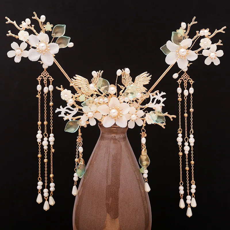 Chinese Hanfu Hair Accessories Set Long Fringed Vintage