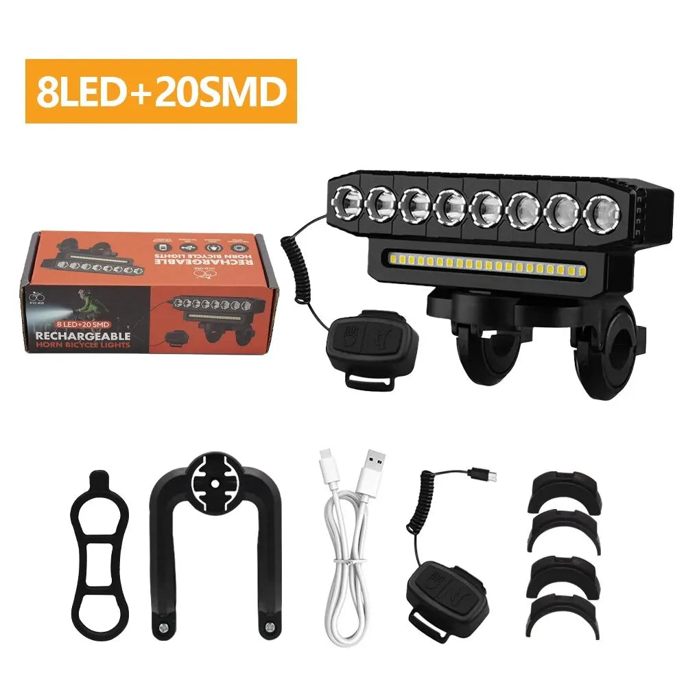 8 LED Bicycle Front Light USB Rechargeable 130dB