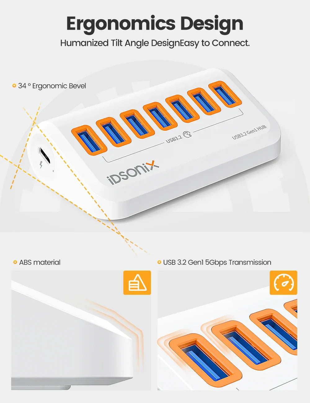 iDsonix USB Splitter USB 3.2 Hub 10Gbps Type