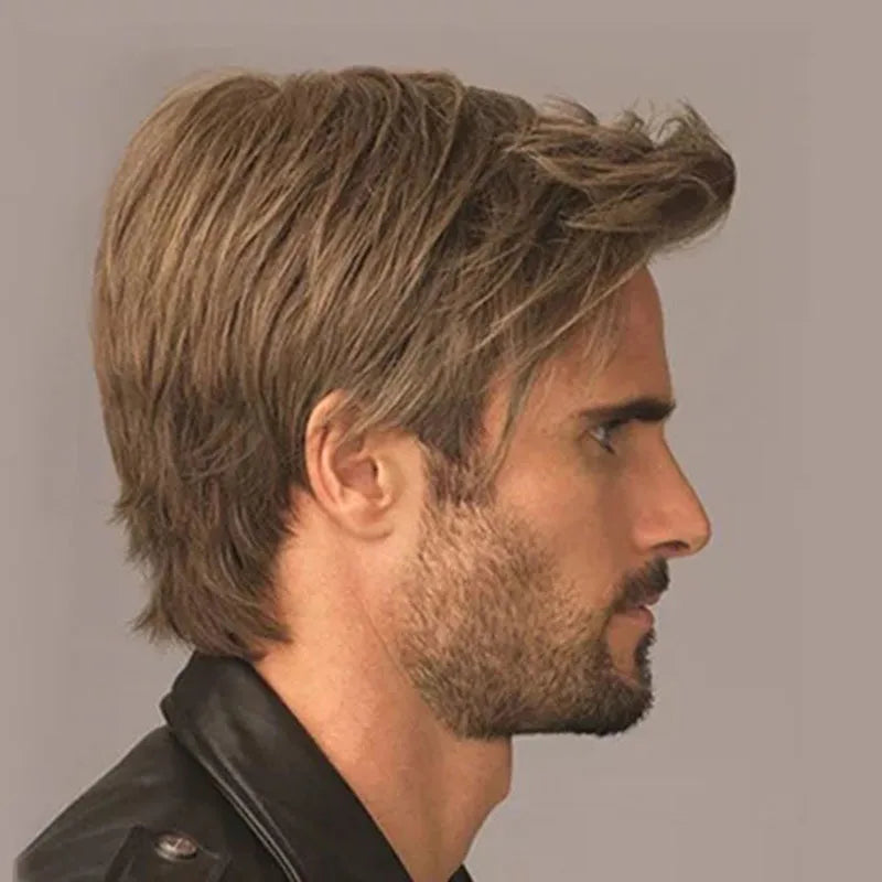 SuQ Men's Short Wig Synthetic Hair Smooth Natural