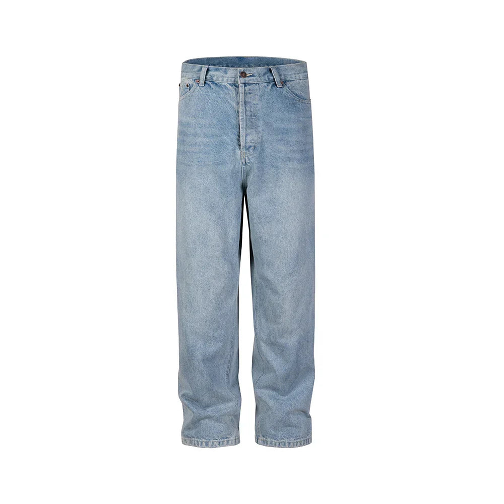 High Street Washed Blue Wide Leg Baggy Jeans